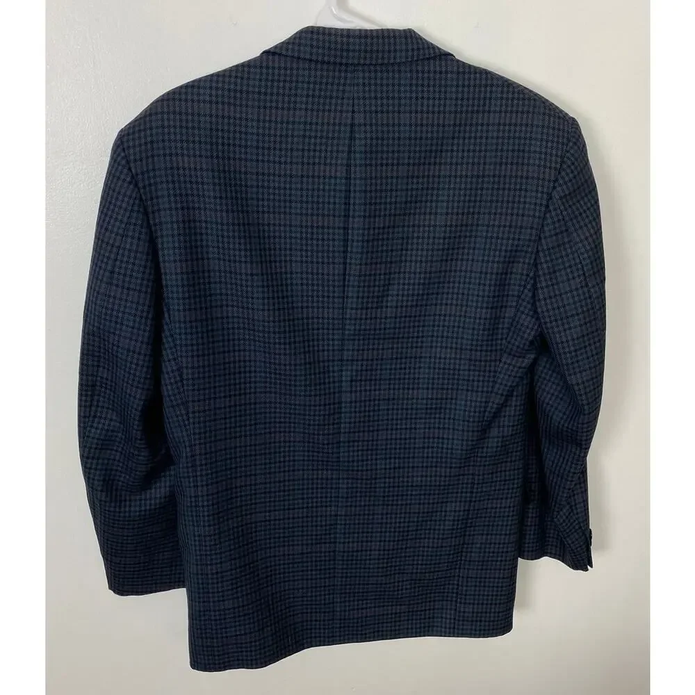 Men St. Michael Marks & Spencer pure new wool plaid 2-button blazer, M